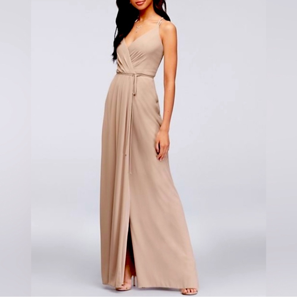 Davids bridal georgette wrap bridesmaid dress in ballet